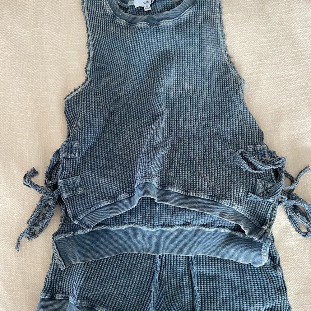 Navy blue waffled tank and short set